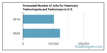 Forecasted number of jobs for Veterinary Technologists and Technicians